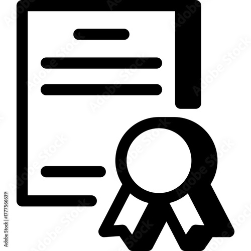Certificate document with medal icon, recognition and qualification, vector icon
