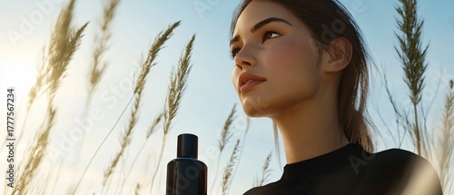 Elegant Young Woman in Black Gazing Sideways