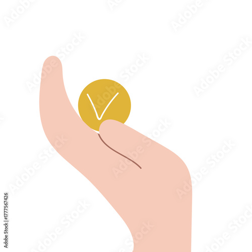Hand holds a question sign executed, check mark. Hand drawn vector illustration.