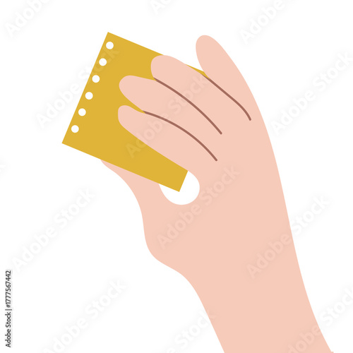 Blank paper sheets in hand. Holding sign board, showing advertising backgrounds, clean cards. Arm with clear poster, space for information. Flat vector illustration, hand drawn.