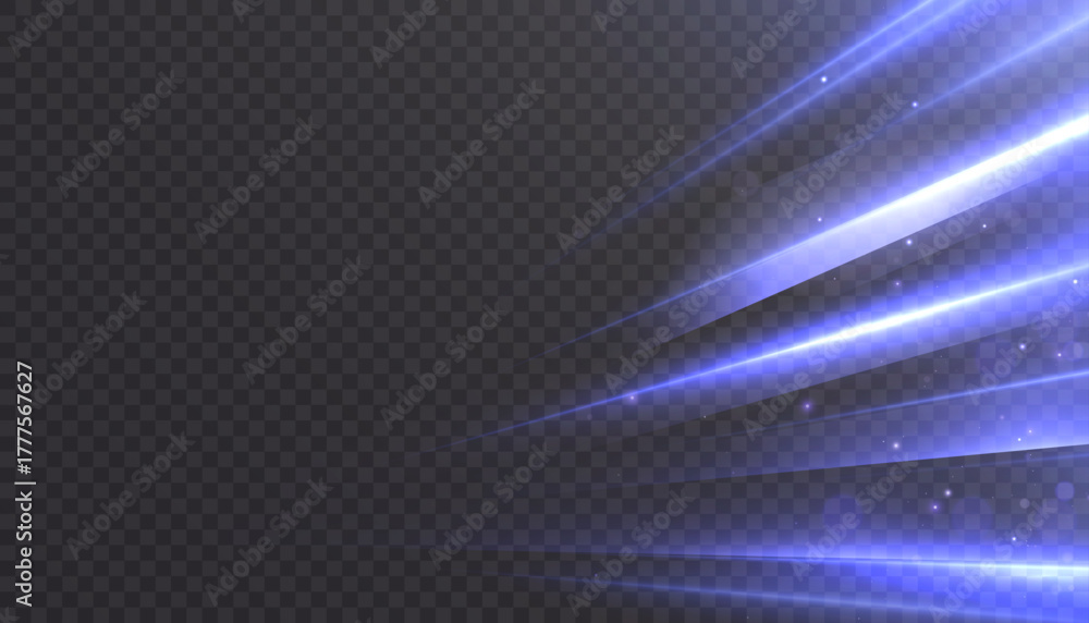 Obraz premium A light accent consisting of diverging blue rays with particles on a transparent background. Used to highlight objects, technological banners, game interfaces, and dynamic advertising compositions.