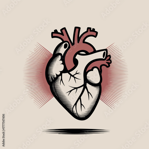 Human Heart Illustration with Radiant Design for Chest Pain Awareness
