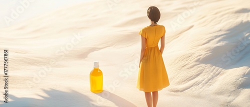Elegant Young Woman Posing on Yellow