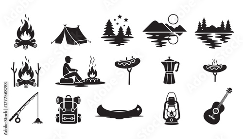 Collection of outdoor camping and nature icons