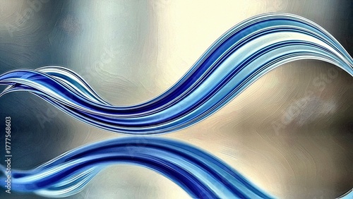 Abstract Blue Ribbon Wave with Reflection Against a Textured Bac
