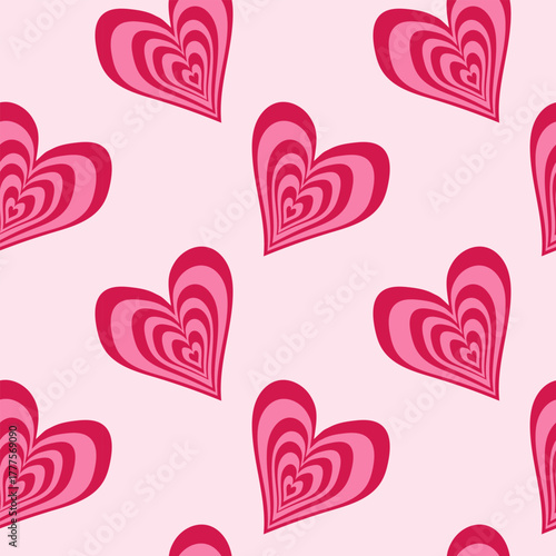 Seamless pattern with funky hearts. Optical illusion, geometric distorted form. Vector design