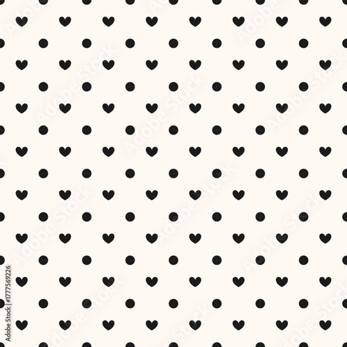 Seamless pattern with dots and hearts design for fabric, wallpaper, clothing and all types of print textile and background	