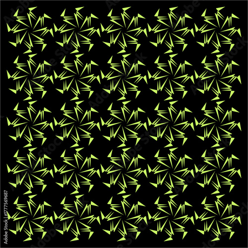 A radiant grid of lime-green triangular pinwheels spins in harmony against a deep black void, evoking motion, symmetry, and futuristic organic rhythm.