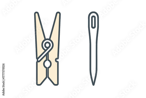 Laundry clip and sewing needle for household chores and textile repair