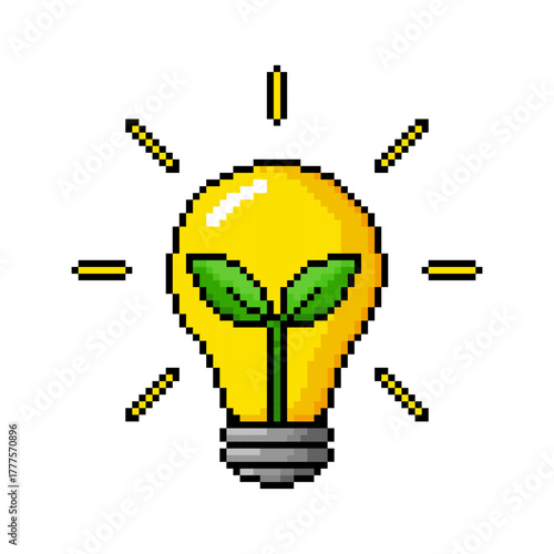 Pixel art icon ecology bulb. Pixelated vector illustration of lamp with leaves. Eco, green energy concept
