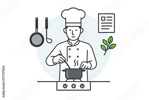 Professional chef wearing a toque preparing food in a commercial kitchen