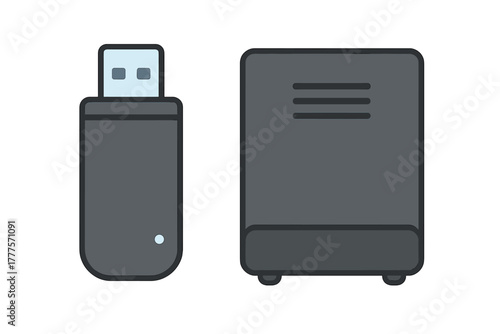 Portable digital storage devices USB flash drive and external hard disk