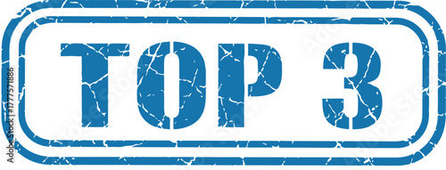 Top 3" distressed blue retro grunge stamp on a white background