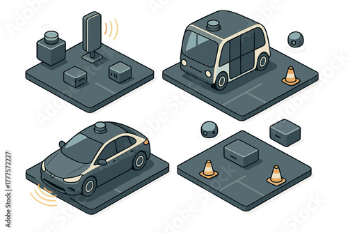 Isometric set of autonomous vehicles and smart city infrastructure elements for self-driving technology