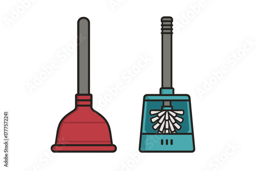 Plunger and toilet brush set for bathroom hygiene and plumbing maintenance