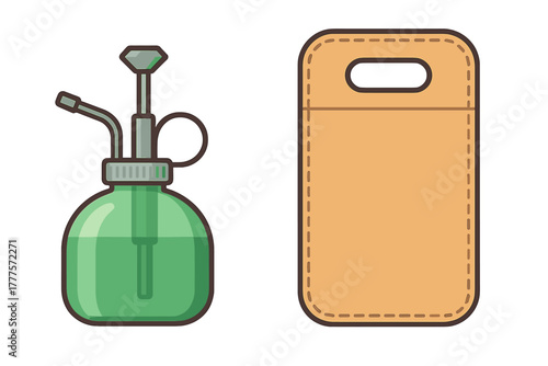 Vintage glass atomizer spray bottle and stitched protective pouch for personal items