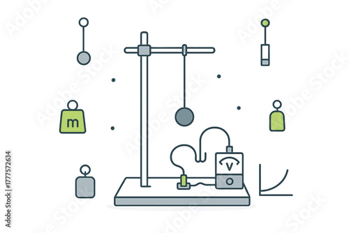 Physics laboratory setup with pendulum stand and measuring equipment for scientific education