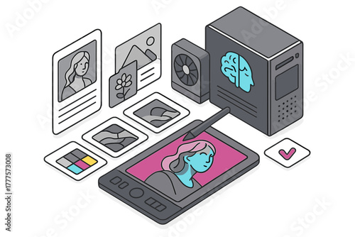 Digital artwork workflow using graphics tablet and computer processing assistance