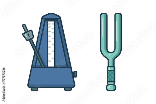 Classic pyramid metronome and tuning fork set essential tools for music practice and timing