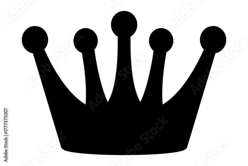 A simple silhouette of a black crown with a solid base and five arched points topped with orbs The design is modern and minimalist perfect for a logo