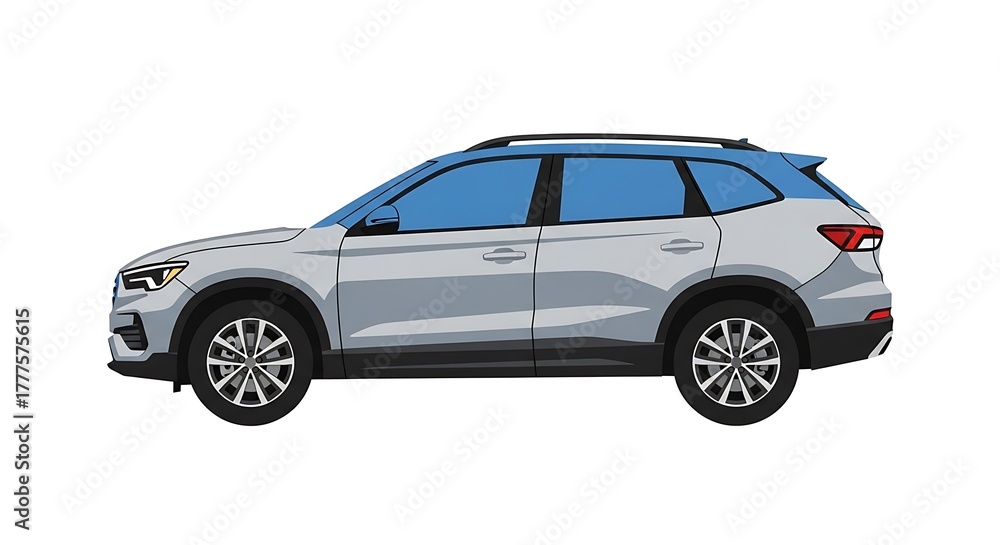 Obraz premium Sleek Silver SUV Illustration with Tinted Windows and Black Rims.