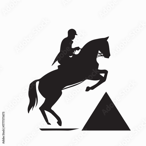 Equestrian Rider Jumping Over Obstacle Silhouette Vector