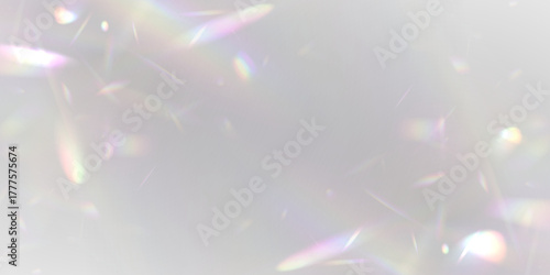 Iridescent light leaks shimmer like liquid glass across a transparent scene. Subtle prism flares create soft glowing highlights. Ideal for magical or ethereal visuals. PNG