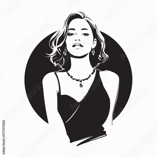 Glamorous Woman with Luxury Jewelry Elegant Vector Illustration
