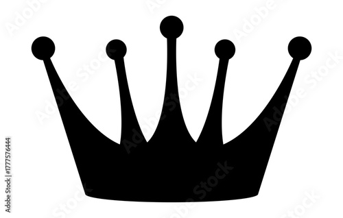 A striking black crown with a solid base and five spires topped with round finials The design is simple yet powerful symbolizing royalty and authority