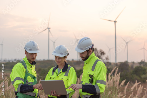 Wind Turbine Maintenance and Repair Technician, Engineer Checking Turbines working maintenance clean power generator system