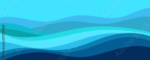 Vector illustration in flat design style, zigzag pattern in the shape of a wave of blue water, ocean, sea. 