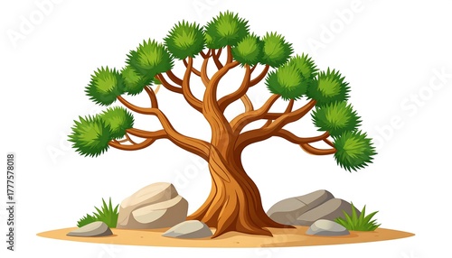 Cartoon Tree with Rocks - A Nature Illustration.