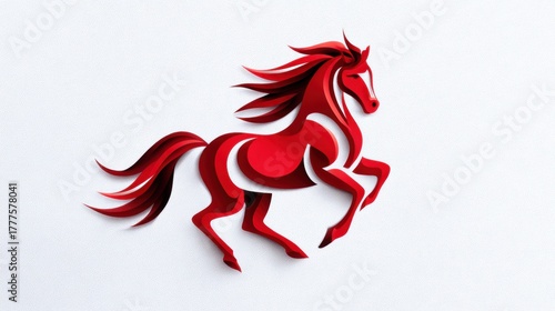 Dynamic Red Horse Paper Cut Art on Textured White Background