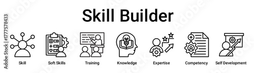 Skill Builder banner web icon vector illustration concept for education with icon of Skill, Soft Skills, Training, Knowledge, Expertise, Competency, Self.