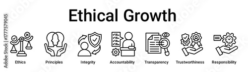 Ethical Growth banner web icon vector illustration concept for education with icon of Ethics, Principles, Integrity, Accountability, Transparency, Trustworthiness.