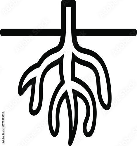 Minimalist root system logo for sustainability brand