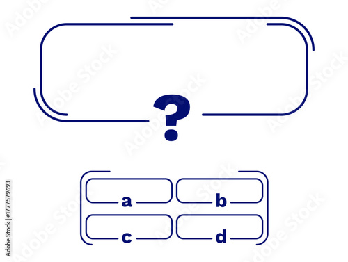 Minimalist quiz design featuring a question mark and multiple choice answers for educational use.