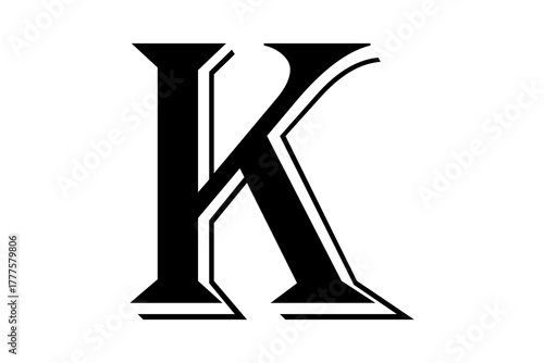 Bold capital letter k with sharp serifs and outline