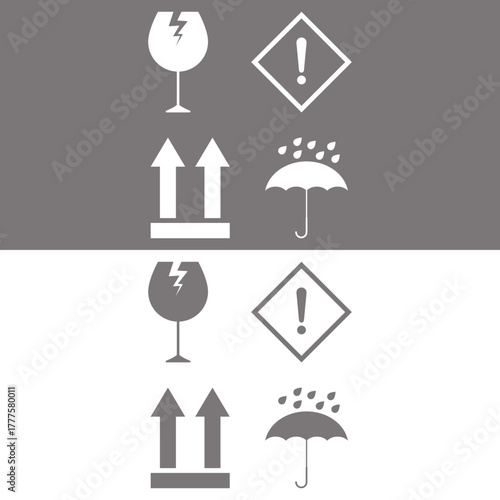 Shipping and handling symbols for fragile items requiring careful transport vector