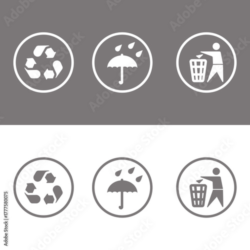 Simple vector icons showing recycling rain protection and waste disposal vector