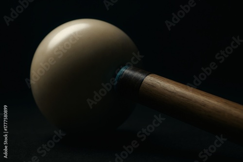 Billiard Ball with Cue on Black – Pool Game Detail, Sports Concept