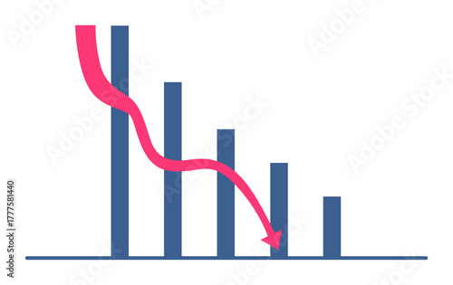 Illustration of a declining financial trend with a bar graph and downward arrow indicating bankruptcy.