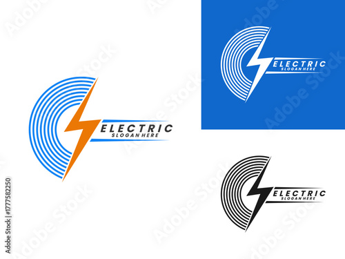 Electricity with circle lines logo design vector template. Simple modern electric logo design