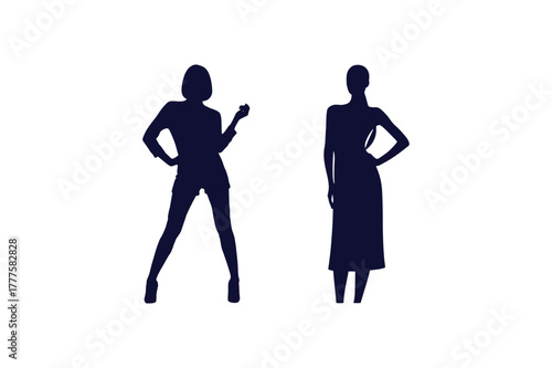 Elegant single color silhouette of a confident fashion model posing gracefully