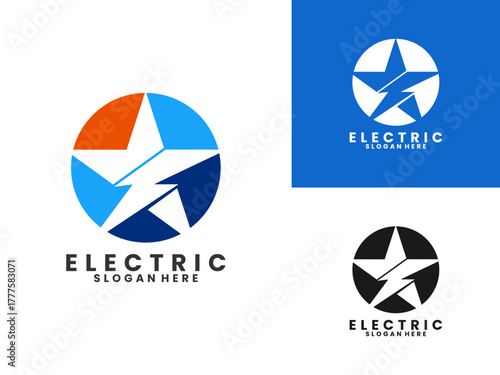 Electric star with circle logo design vector template. Best power logo design icon