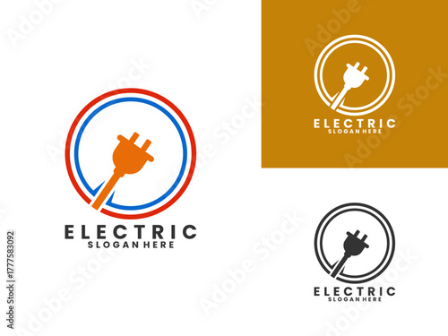 Electrical plug with circle line logo design vector template. Simple electricity logo design icon