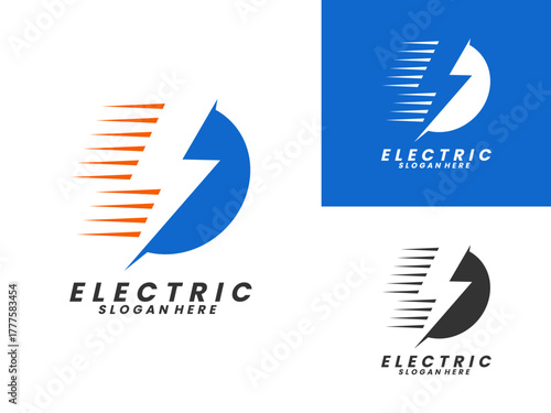 Electricity with fast circle logo design vector template. Fast power logo design vector