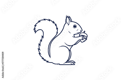 Simple outline squirrel holding nut one color vector illustration