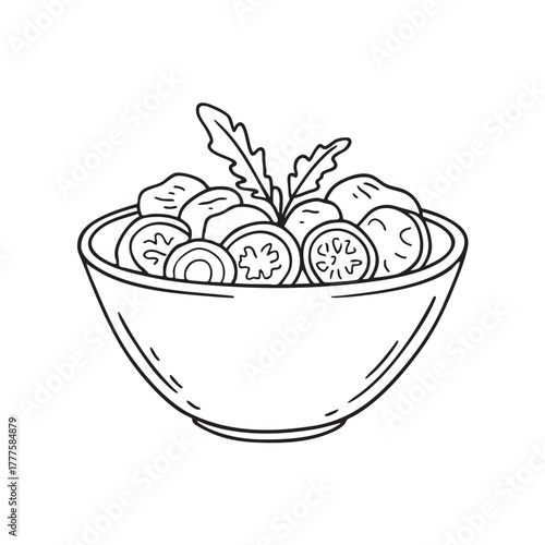 Bowl of roasted vegetables tossed together with herbs