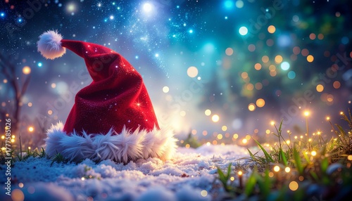 雪の上のサンタクロースの帽子